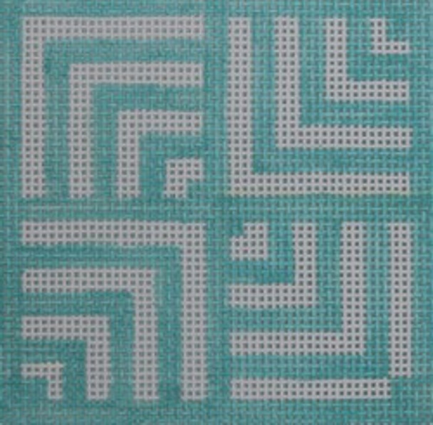 SS16 geometric 4 square - torquoise  3" Square 18 Mesh Kristine Kingston Needlepoint Designs