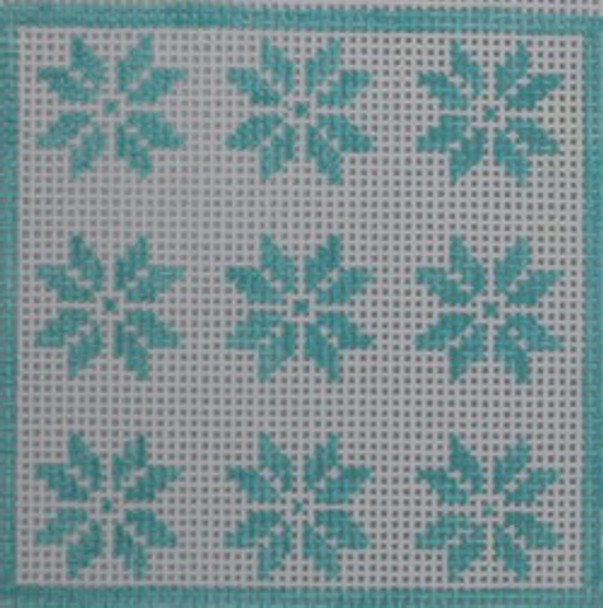 SS22 geometric quilt flower - torquoise 3" Square 18 Mesh Kristine Kingston Needlepoint Designs