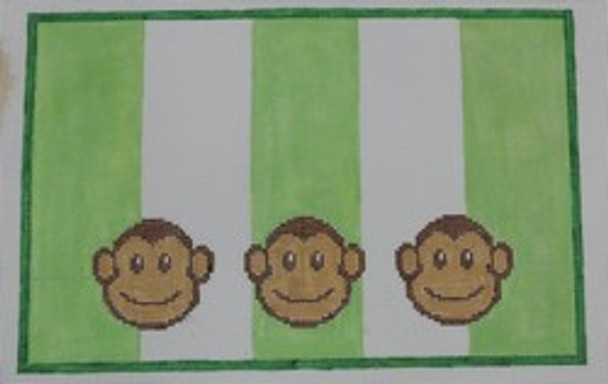 SG18 Monkeys on Green Stripe 9.25 x 6 18 Mesh Kristine Kingston Needlepoint Designs