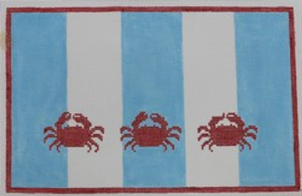 SG19 Crabs on Blue Stripe 9.25 x 5.75 18 Mesh Kristine Kingston Needlepoint Designs