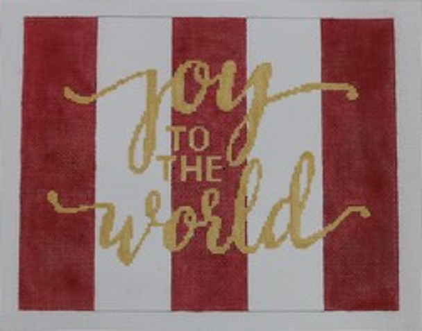 P128 Joy to world on red stripe 6.75 x 8.5 18 Mesh Kristine Kingston Needlepoint Designs