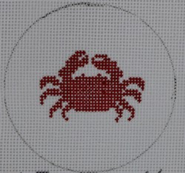 MO107 Red Crab 3" Round 18 Mesh Kristine Kingston Needlepoint Designs