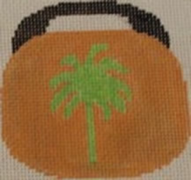 OBB102c 3.5 x 3.5 Palm Tree on on cantaloupe 18 Mesh Kristine Kingston Needlepoint Designs