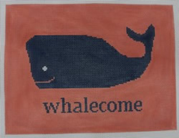 P117 Whalecome on salmon 11 x 8.5 13 Mesh Kristine Kingston Needlepoint Designs