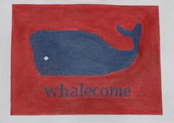 P117r  Whalecome on red 11 x 8.5 13 Mesh Kristine Kingston Needlepoint Designs