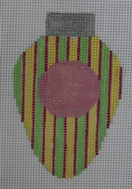 LB04 Green/Pink/Yellow Striped Lightbulb 2.25 x 3.5 18 Mesh Kristine Kingston Needlepoint Designs