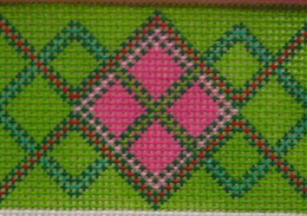 Fab Fob K613 Argyle Pink & Green 18 Mesh 8.25 x 1.75 Voila