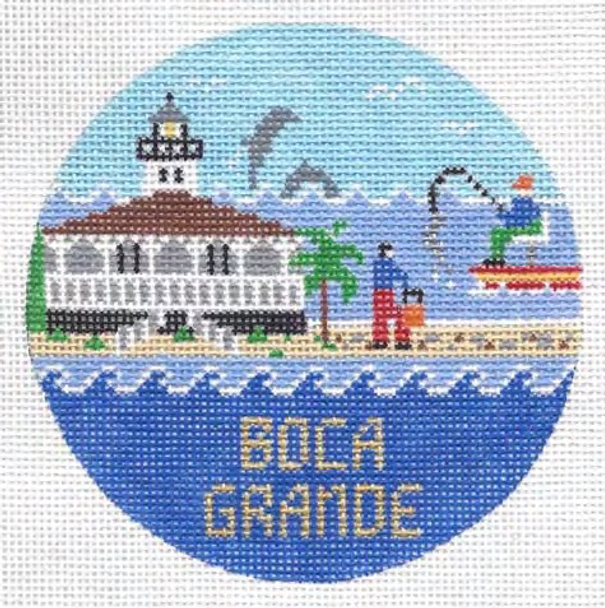 Boca Grande Fisherman Florida 4.25 x 4.25 18 Mesh Doolittle Stitchery R326F