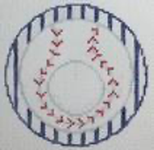 RD 105 Baseball 18 Mesh 3.5" round Includes monogram chart Rachel Donley Needlepoint Designs