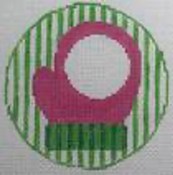 RD 133 Mitten 18 Mesh 3.5" round Includes monogram chart Rachel Donley Needlepoint Designs
