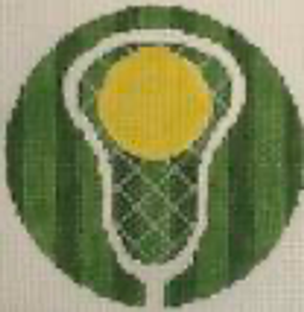 RD 157 Lacrosse 18 Mesh 3.5" round Includes monogram chart Rachel Donley Needlepoint Designs