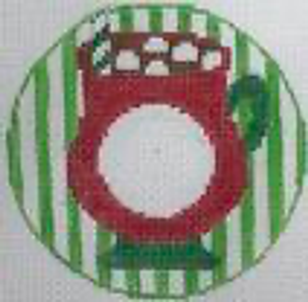 RD 138 Cocoa Mug 18 Mesh 3.5" round Includes monogram chart Rachel Donley Needlepoint Designs