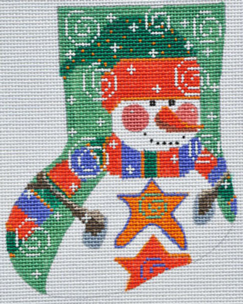 CH-163 Stars Snowman Mini Stocking 4 ¼ x 5 18 Mesh With Stitch Guide CH Designs