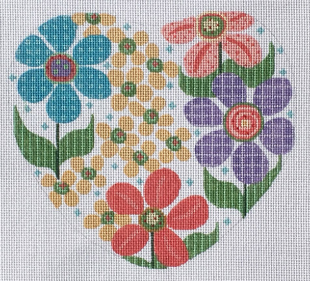 CH-186 Floral Heart 6 ½ x 6  18n Mesh With Stitch Guide CH Designs