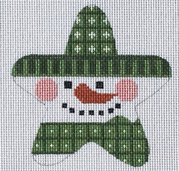 CH-259 Green Snowman Star 3 ¼ x 3 ¼ 18 Mesh With Stitch Guide CH Designs