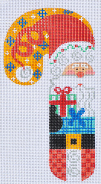 CH-56 Santa with Present Candy Cane 3 ½ x 6 ½ 18 Mesh With Stitch Guide CH Designs