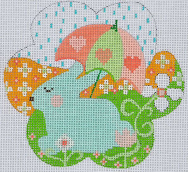 NP-07 Blue Bunny With Umbrella  4 1⁄4x 3 1/4  18 Mesh With Stitch Guide CH Designs