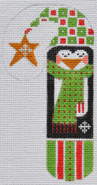 WTP-02 Penguin Candy Cane 2 ¾ x 5 ¼ 18 Mesh With Stitch Guide CH Designs