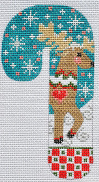 WTP-03 Reindeer Candy Cane 2 ¾ x 5 ¼ 18 Mesh With Stitch Guide CH Designs