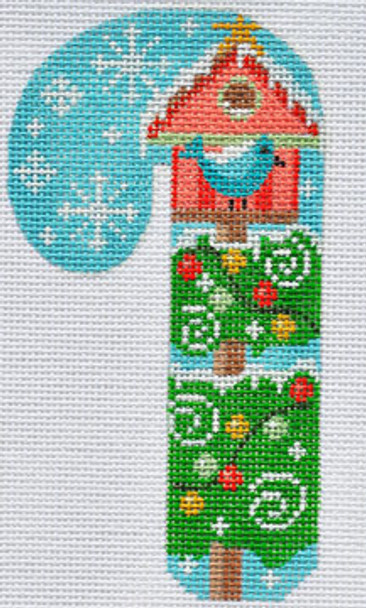 WTP-06 Bird House Candy Cane 2 ¾ x 5 ¼ 18 Mesh With Stitch Guide CH Designs
