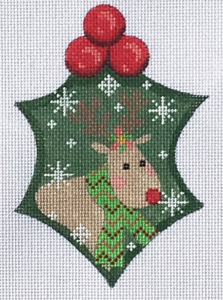 WTP-14 Reindeer Holly 3 ½ x 5 18 Mesh With Stitch Guide CH Designs