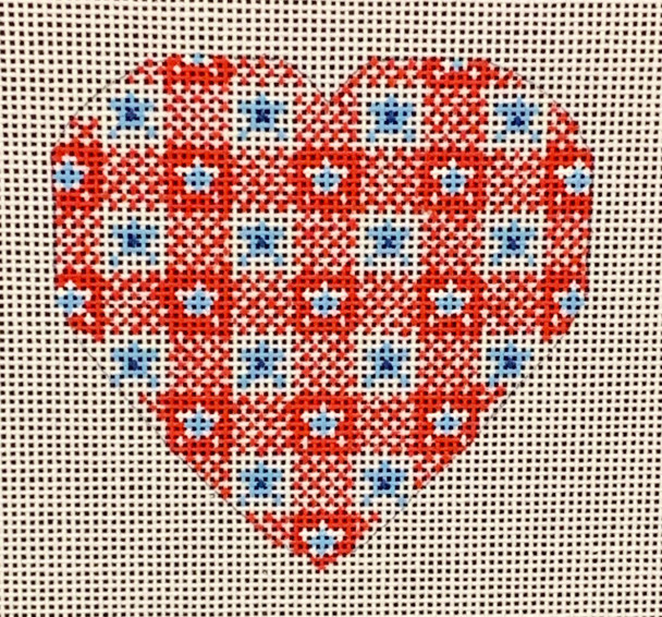CH-334 Red and Blue Heart 3 1⁄2 x 3 1⁄2 18 Mesh CH Designs