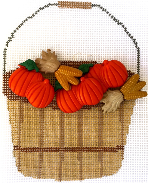 HB-279 Basket Harvest Pumpkin & Corn  3 1⁄2 x 3 3⁄4 18 Mesh Hummingbird Designs