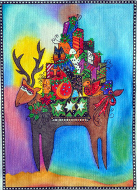 LB-52 Reindeer Bearing Gifts 10 x 14 18 Mesh With Stitch Guide LAUREL BURCH