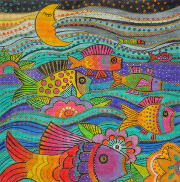 LB-88 Fanciful Fish 12 x 12 18 Mesh With Stitch Guide LAUREL BURCH