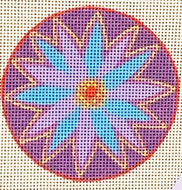 LB-141 Floral Round - Blue 3" Round 18  Mesh With Stitch Guide LAUREL BURCH