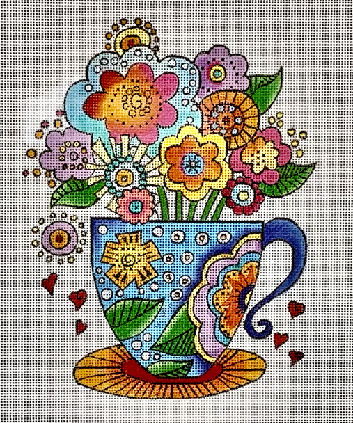LB-148 Flowers in a Tea Cup  6x73⁄4  18 Mesh LAUREL BURCH