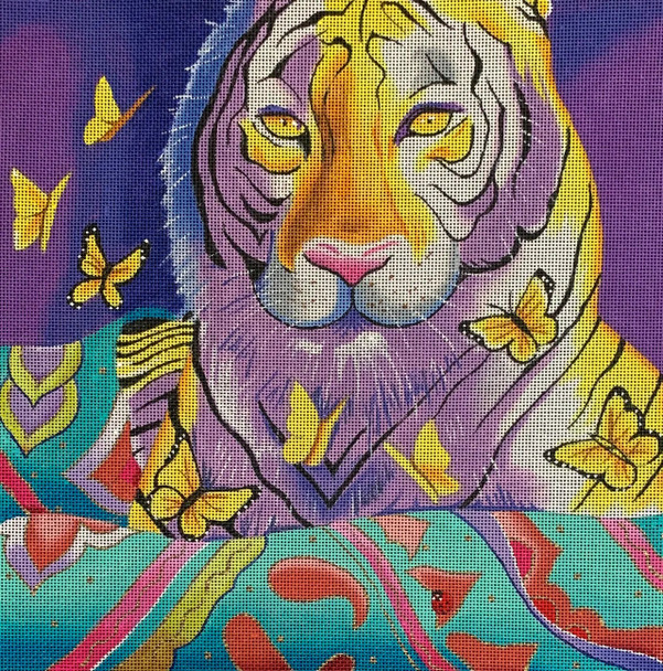 AN365 Animal Tiger w. butterflies 11x11 18 Mesh Colors of Praise