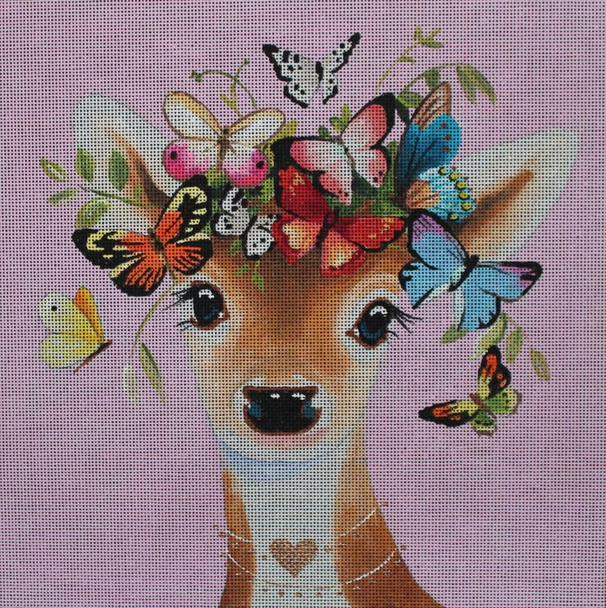 AN405 Deer with butterflies 10x10 18 Mesh Colors of Praise 