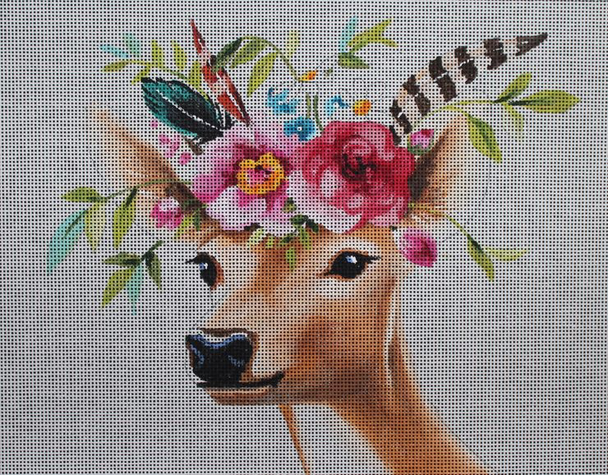 AN407 Deer with flowers  13x11 13 Mesh Colors of Praise 