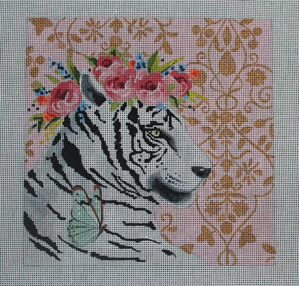 AN410 white tiger w floral crown 10x10 13 Mesh Colors of Praise 