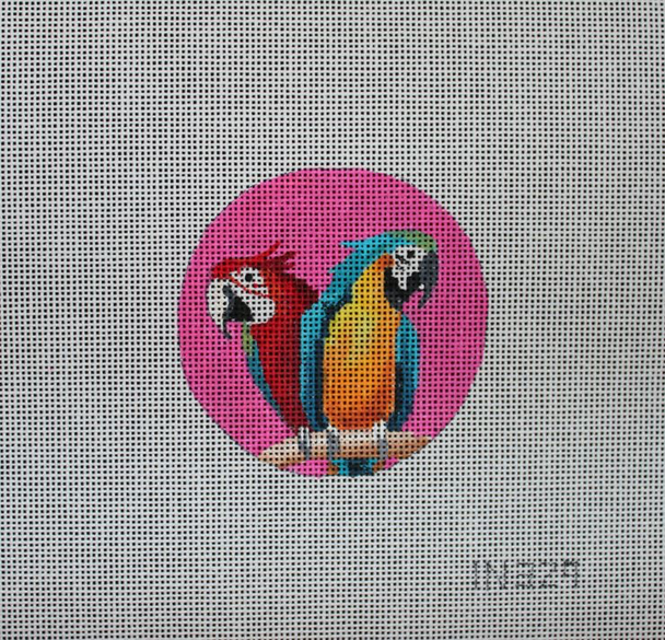 IN329 two parrots  3" diameter 18 Mesh Colors of Praise