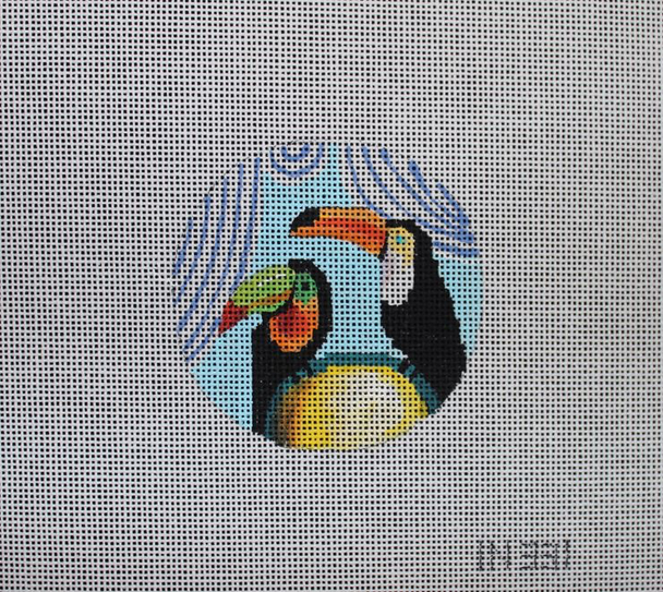 IN331 two toucans  3" diameter 18 Mesh Colors of Praise