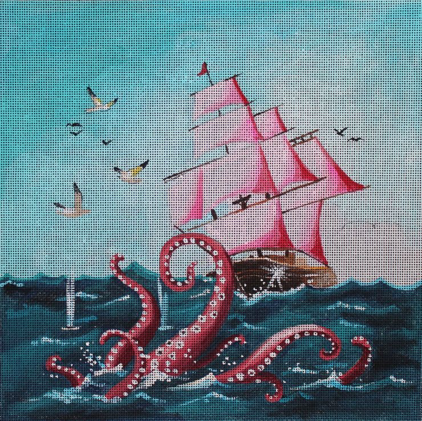 MC460 Ship and octopus 10x10 18 Mesh Colors of Praise