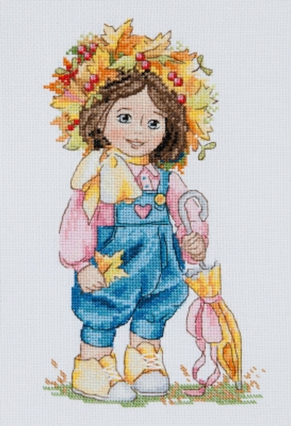 MK100	Autumn Girl 9"X5.5" Aida 16, white Merejka Cross Stitch Kit