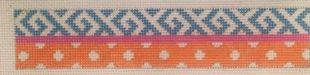 C8 Wide Cuff Bracelet Orange and Turq. Polka Dot Canvas Only 2.5″ x 8, 18 Mesh Point2Pointe