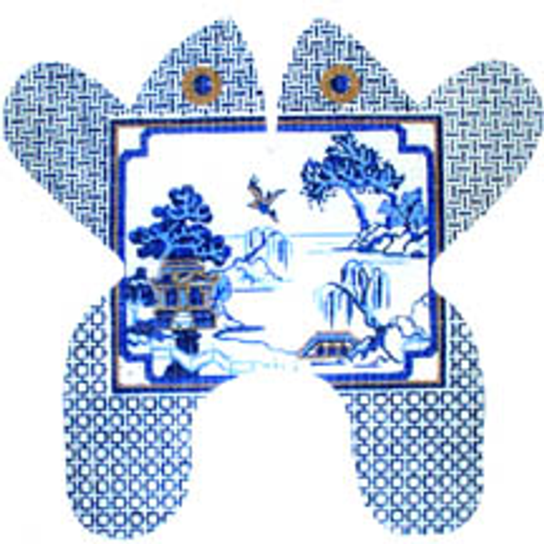 FR-55 Blue frog Needlepoint of Back Bay The Collection Designs