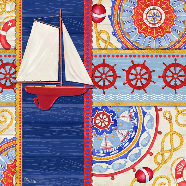 PB13556 Nautical Suzani Collage I Sailboat 12x12, 18M Paul Brent The Collection Designs