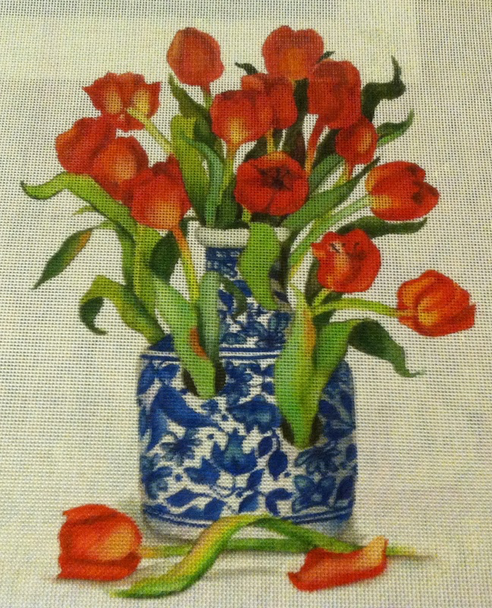 Flower:SB936 Blue vase w/ Tulips 12 x 16 13 Mesh The Collection Designs!