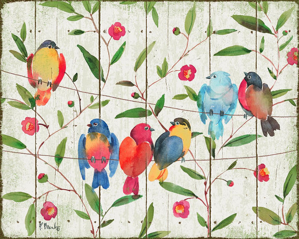 PB15032D - Perched 6 Birds - Distressed 12x10, 18M Paul Brent The Collection Designs