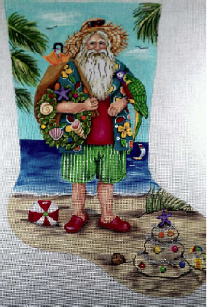 CHRISTMAS GE628 Beach Santa Stocking 23 x 14" Mesh: 18 Gayla Elliott