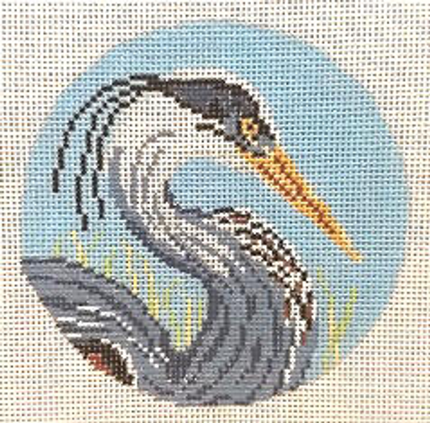 #1601-11 Blue Heron Orn. 4” RD. 18 Mesh Needle Crossings