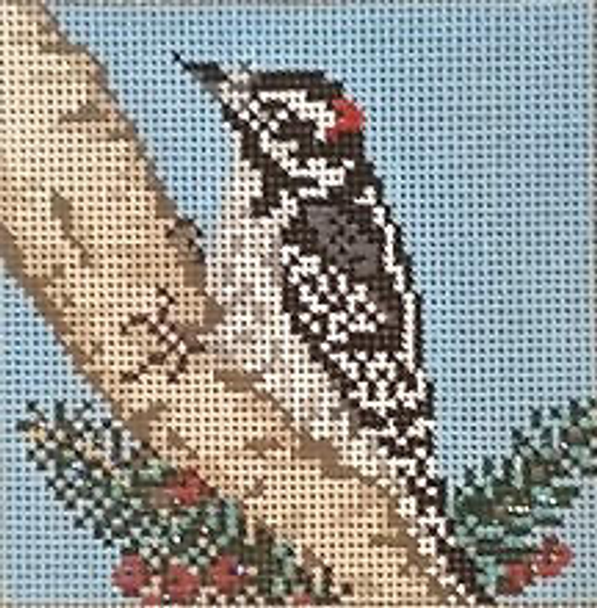 #1866 Downy Woodpecker    13 Mesh 4-3/4" Sq. Needle Crossings