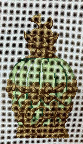 LL150V	Green and Gold Perfume Bottle	3.5x6  18 Mesh Labors Of Love