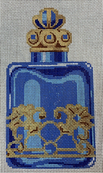 LL150W Blue and Gold Perfume Bottle 3.25x6  18 Mesh Labors Of Love