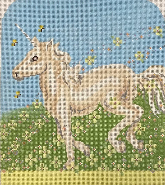 LL418 Unicorn with Flowers 7.25x8.5 18 Mesh Labors Of Love